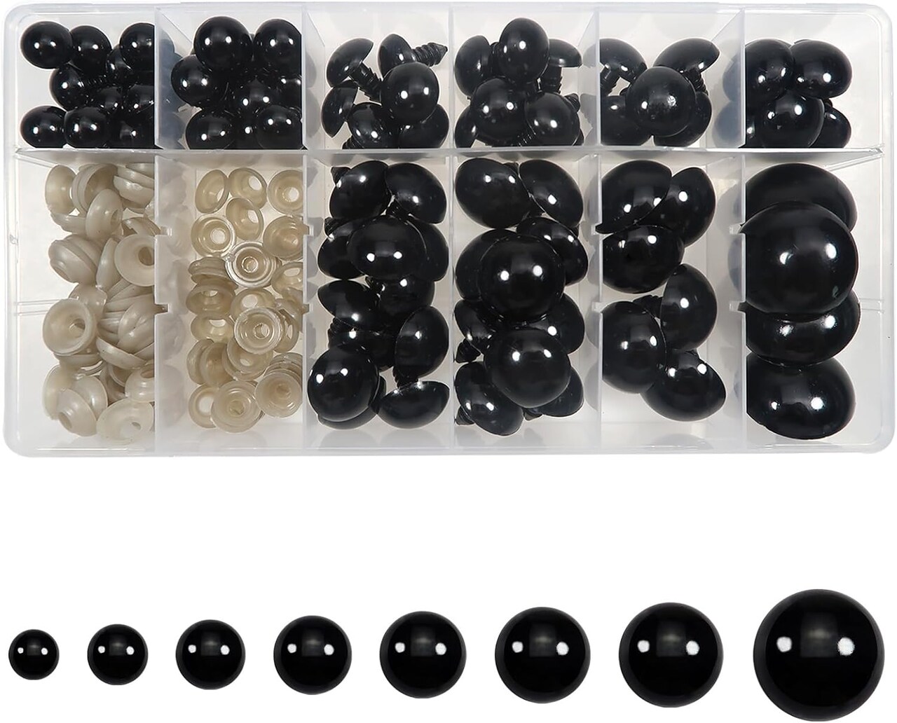 150PCS Large Safety Eyes for Amigurumi, 12mm-30mm Black Plastic Crochet Doll Eyes with Washers for Stuffed Animals, Bears & DIY Crafts